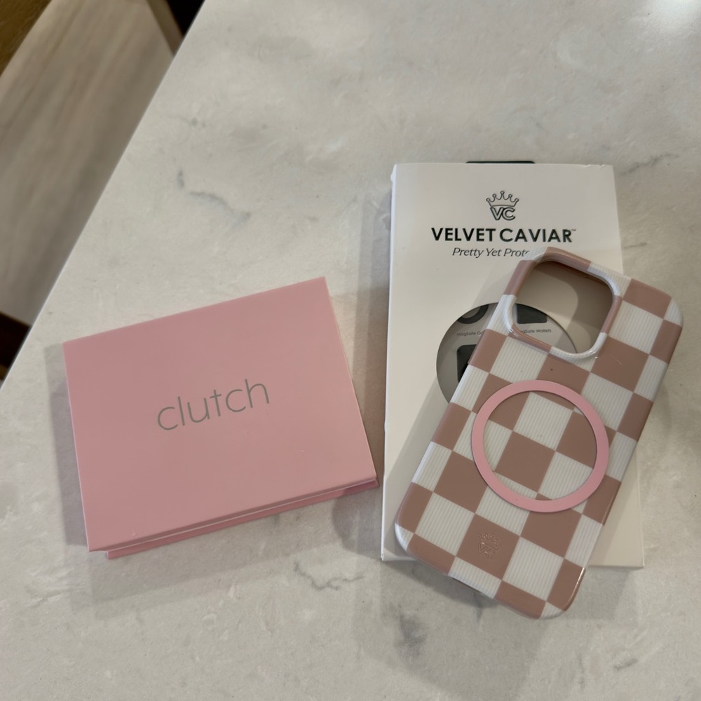 Velvet Caviar Checkered Phone Case for IPhone 15 & Clutch portable charger